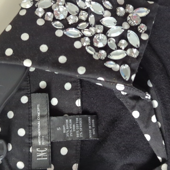 INC black white polka dot embellished bling jewels collar sweater shirt pullover - Picture 9 of 17